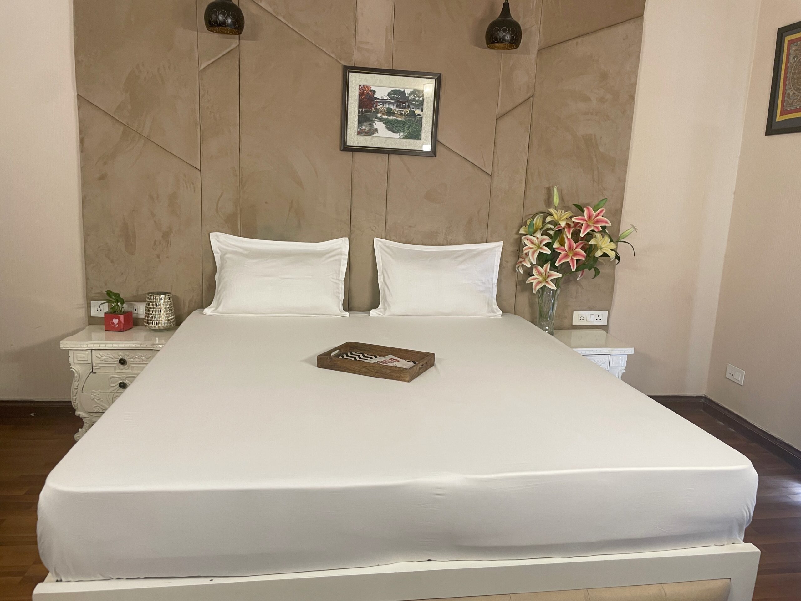 Charmeuse white satin plain bedsheet front angle