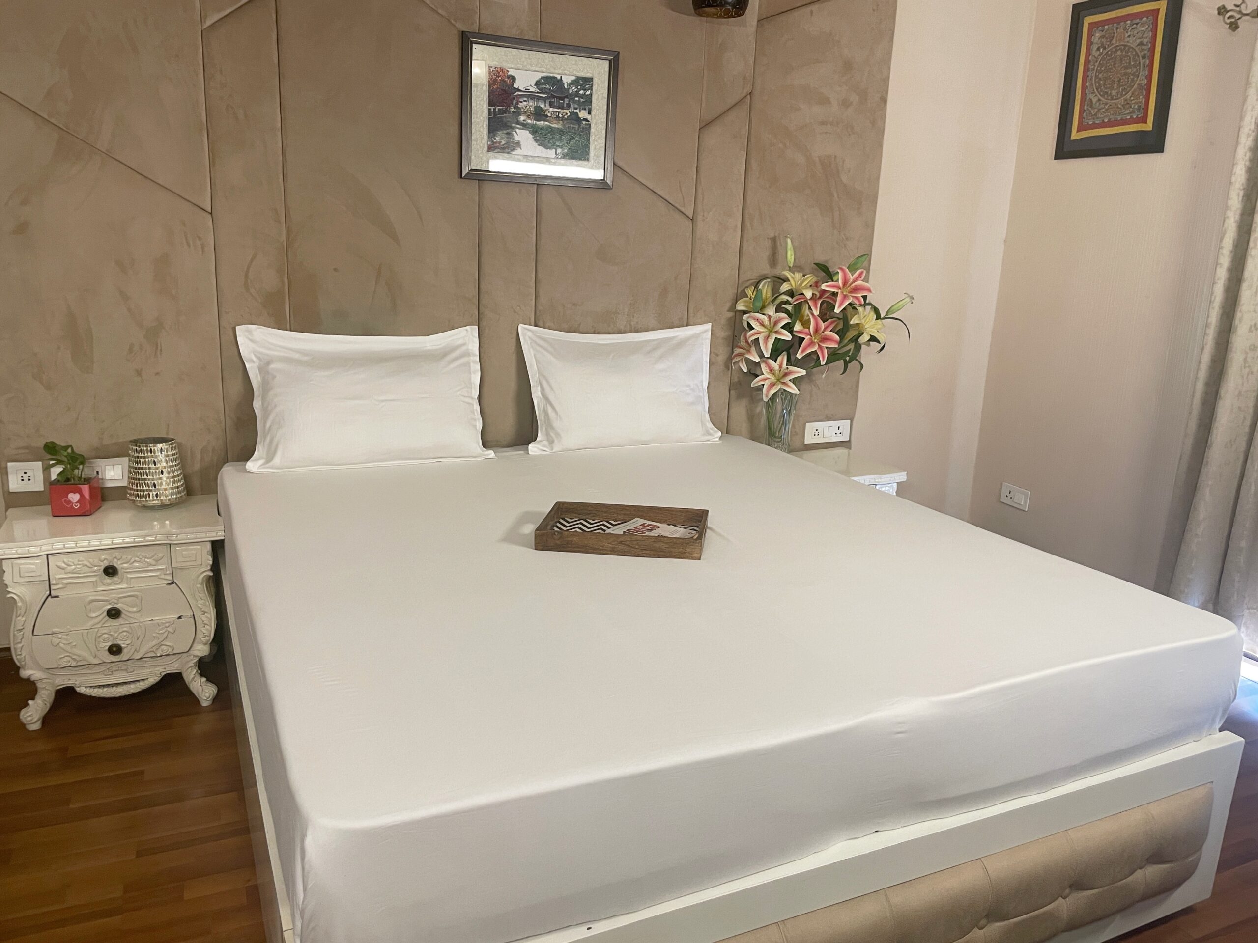Charmeuse white satin plain bedsheet side angle 1