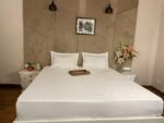 Messaline white satin stripe bedsheet front angle