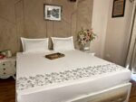 Messaline white satin stripe bedsheet product