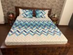 chevron blue double bedsheet front angle image