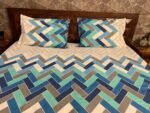 chevron blue double bedsheet pillow image