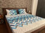 chevron blue double bedsheet side angle _ product image