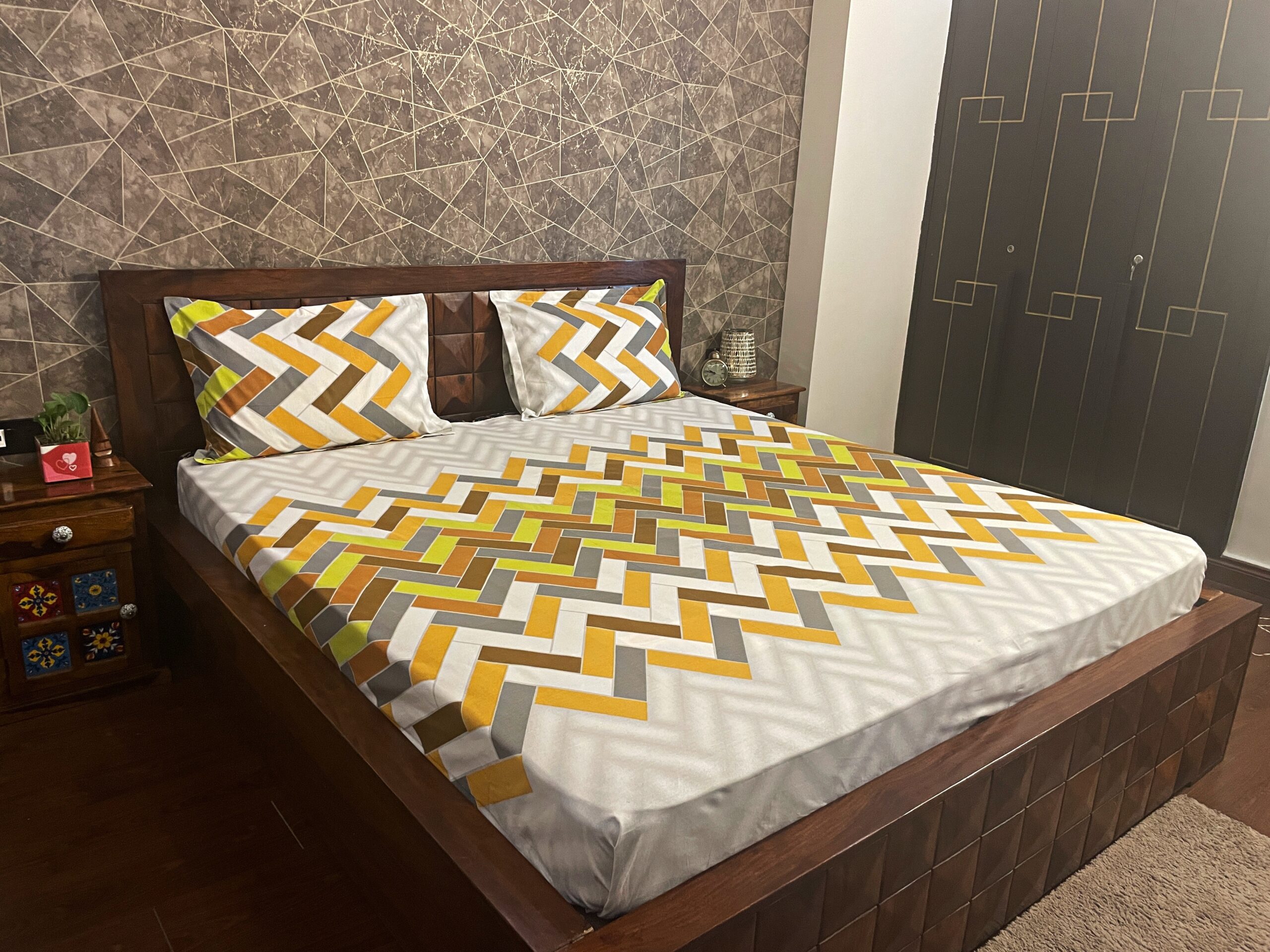 chevron yellow double bedsheet side angle image