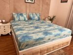 waves aqua double bedsheet side angle